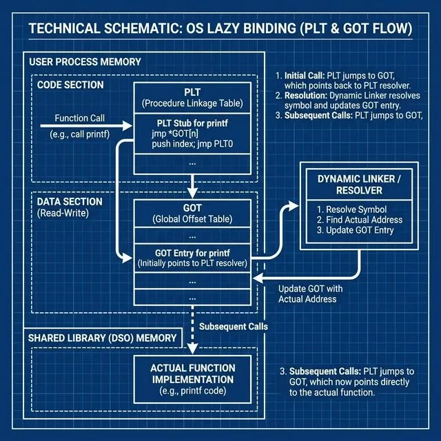 Dynamic Linking Lazy Binding Flow Diagram