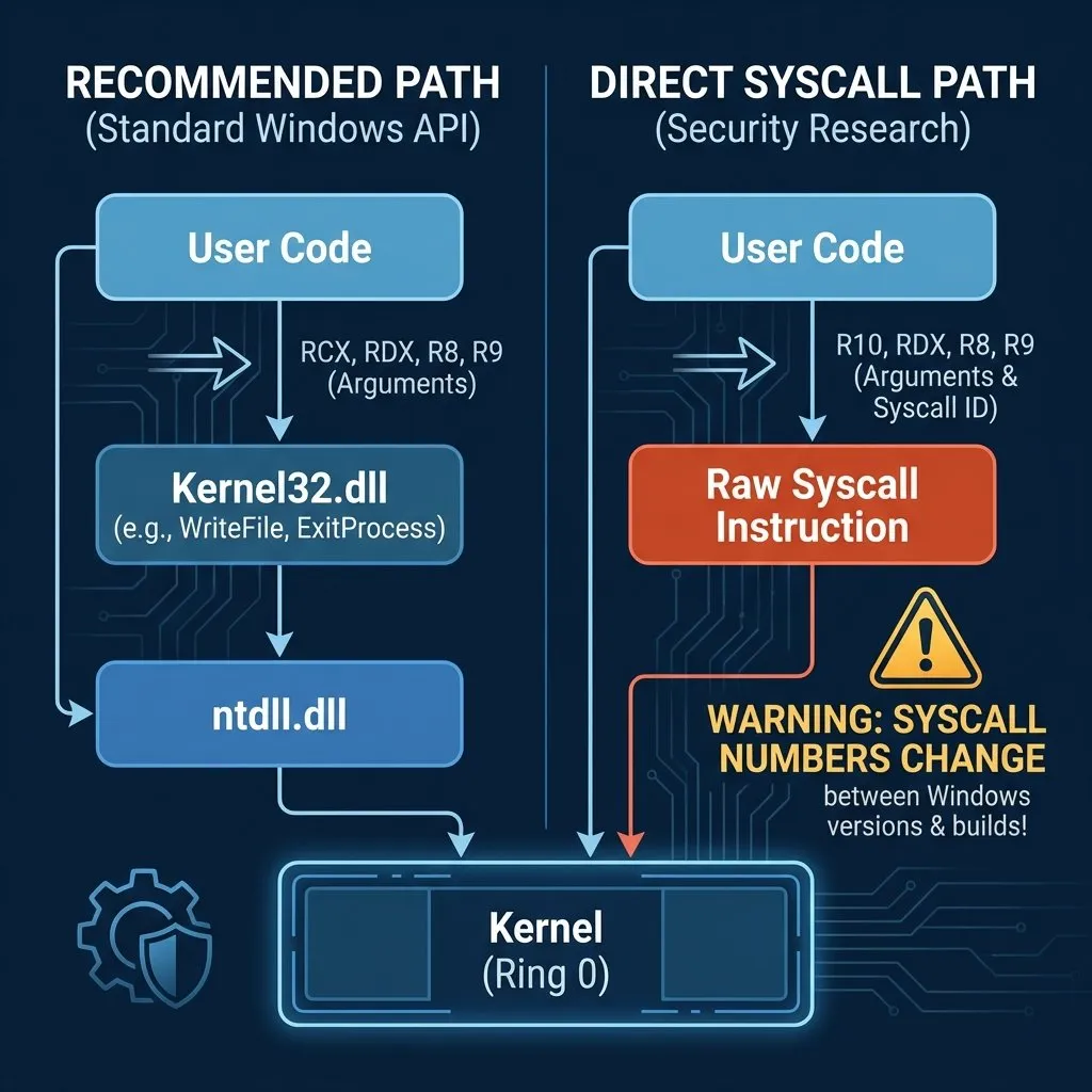 Windows API vs Direct Syscalls: Understanding the two approaches