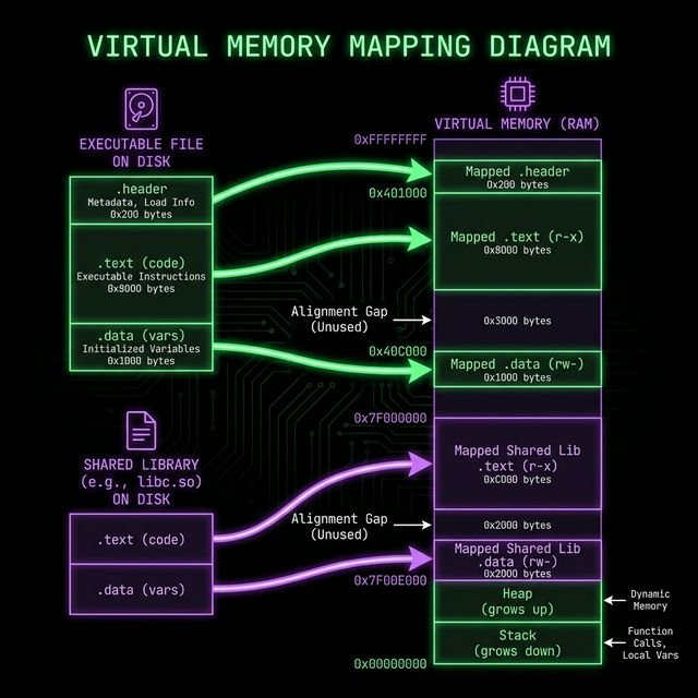 Process Loading Virtual Memory Mapping Diagram