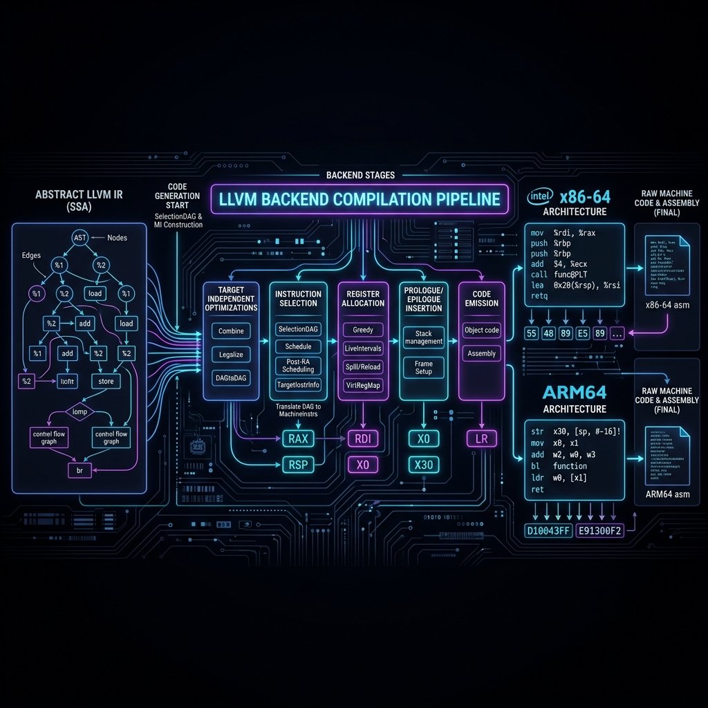 compiler code generation: LLVM backend pipeline diagram